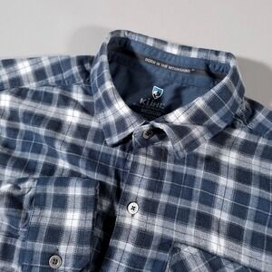 Kuhl Button Down Shirt Mens Medium Blue Plaid Long Sleeve 7186 Cotton Tencel